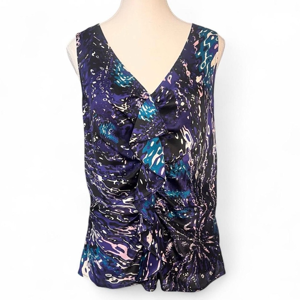 St. John Collection 100% Silk Abstract Ruffle Sleeveless Blouse Size 14